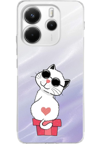 Xiaomi Redmi Note 14 4g İle Uyumlu Coolcat Baskılı Tasarım Kamera Korumalı Şeffaf Kılıf Şeffaf