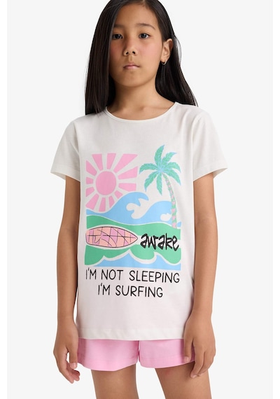 Defacto Kız Çocuk Pijama Takımı Baskılı Kısa Kollu Üst Beli Lastikli Şort E0665a825hser85 Ekru