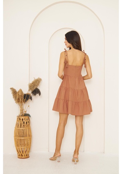 Darlin Moda Camel Askısı Boncuklu Püsküllü Eteği Volanlı Mini Elbise Dm1038 Darlin Moda Camel Askısı Boncuklu Püsküllü Eteği Volanlı Mini Elbise Dm1038