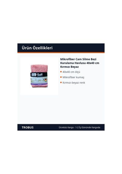 Trobus Mikrofiber Cam Silme Bezi Kurulama Havlusu 40x40 Cm Kırmızı Beyaz