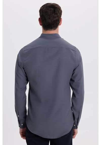 Tudors Erkek Slim Fit Dar Kesim Düz Oxford Armalı Yaka Düğmeli Antrasit Spor Gömlek-42009 Antrasit