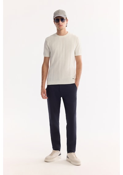 Avva Erkek Ekru Bisiklet Yaka Çizgili Triko Regular Fit T-shirt A52y5005