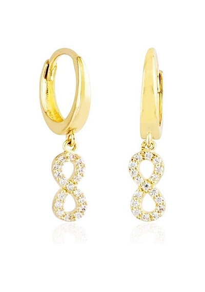 Sembol Gold Sonsuz Altın Sallantılı Küpe 14K Gold Taşlı