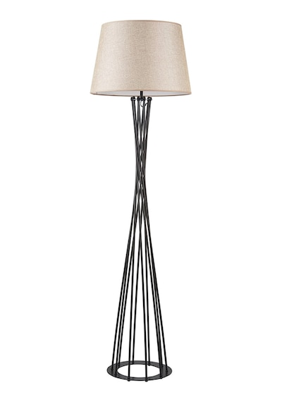 Retro Siyah Metal Rustik Köşe Lambası Lambader Krem Başlık 45 Cm