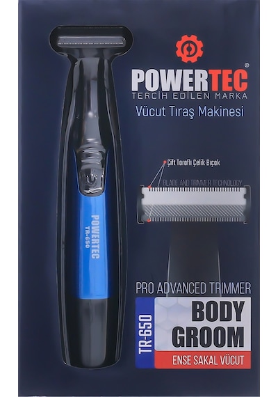 Powertec TR-650 (TAHRİŞ KARŞITI) Şarjlı Epilasyon Öncesi Hassas Vücut Tıraş Makinesi Çift Bıçak 2 Yıl Garanti