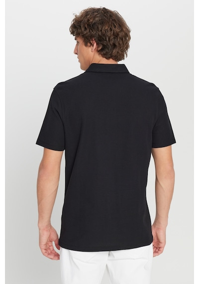 AC&Co / Altınyıldız Classics Erkek Sıyah %100 Pamuk Slim Fit Dar Kesim Polo Yaka Jakarlı Triko Tişört SIYAH