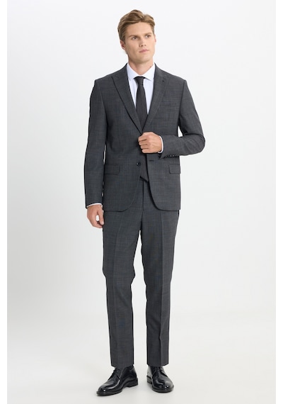 Ac&co Erkek Antrasıt Taşınabilir Torbalı Slim Fit Mono Yaka Desenli Takım Elbise Antrasit