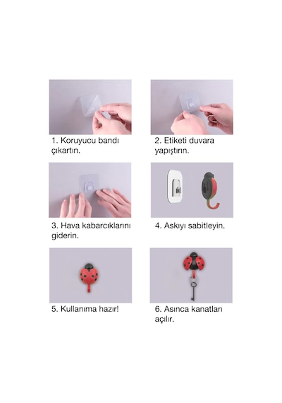 Uğur Böceği Tasarımlı Yapışkanlı Duvar Askısı Çanta Havlu Anahtar Askılık Diğer