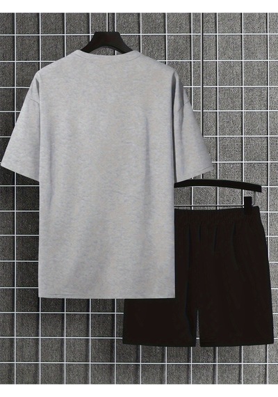 Uyguntarz Unisex Papatyakelebek Tasarım Basklı Tshirt Eşofman Takımı Gri