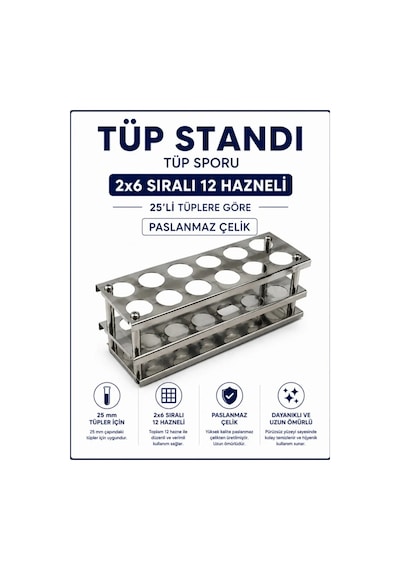 Tüp Standı - Tüp Sporu - 12 Delikli- 25 mm Tüpler İçin Paslanmaz Çelik