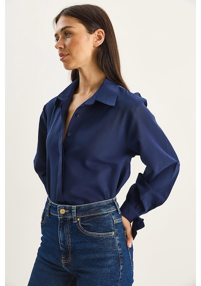 Shade Kadın Manşet Detaylı Poplin Gömlek 2153 60283763 - Lacivert