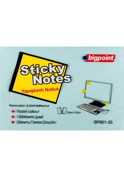 Bigpoint Yapışkanlı Not Kağıdı 75x50 Pastel Mavi Bp801-35