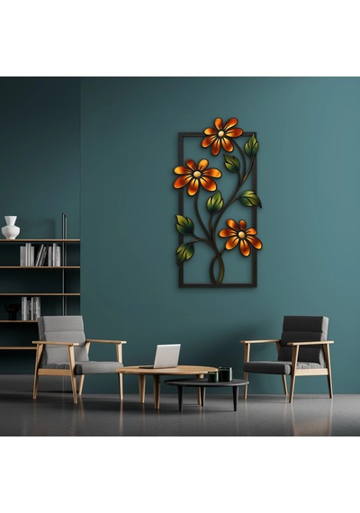 Bakır Çiçekli Çerçeve - Metal Tablo - Dec0181 34 X 65 Cm Çok Renkli