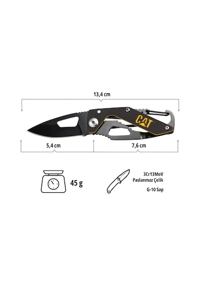 Cat Da980266 Kemer Askı Kancalı Karabinalı Katlanabilir 13cm Paslanmaz Çelik Siyah Kamp Çakısı