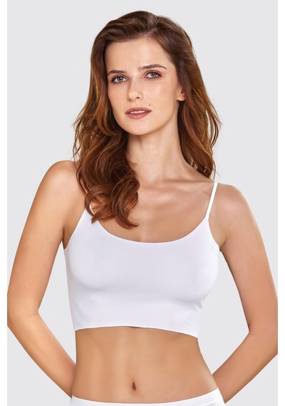 Fanilam Berrak Kadın Lazer Kesim İz Yapmaz Crop Ayarlı Askı Beyaz