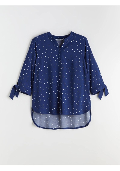 LC Waikiki Lcw Grace Lacivert Kaçık Yaka Puantiyeli Bluz Navy Prınted