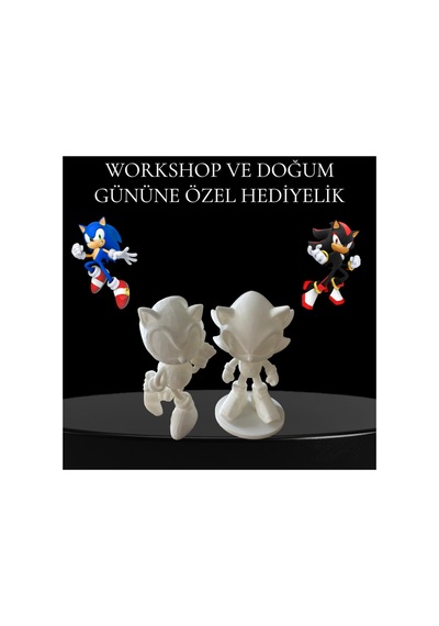 3d Shadow Ve Sonic Figür Boyama Seti - Kendin Boya Hobi Ve Etkinlik Seti - Akrilik Boya + 4 Fırça