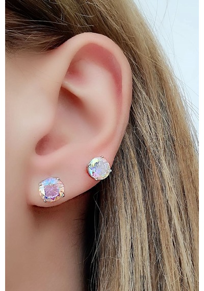 Swarovski Taşlı 925Ayar Gümüş Tek Taş Küpe 7 MM