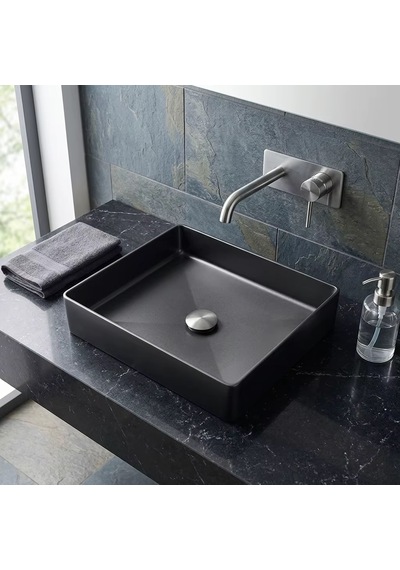 Alfas Aura Dikdörtgen 51x36cm Pvd Antrasit Tezgah Üstü Altı Çanak Lavabo 304 Paslanmaz Çelik
