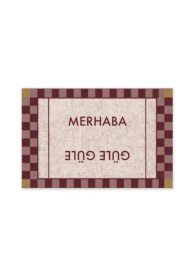 Kartela Halı Merhaba Güle Güle Damalı Kapı Paspası Bordo Kaymaz Kauçuk Taban Yıkanabilir 40x60 Cm