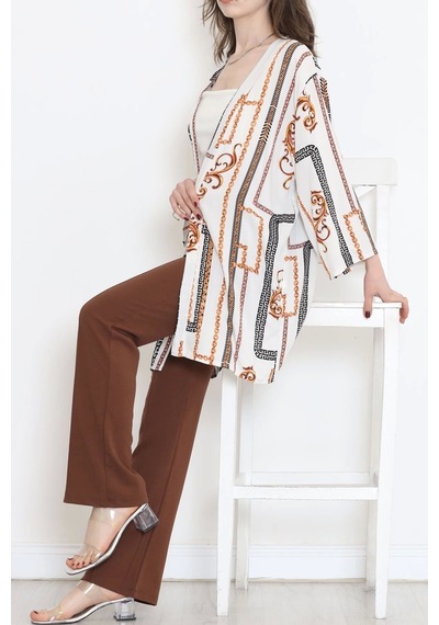 Desenli Kimono Beyazkahve - 1658.1095. Çok Renkli