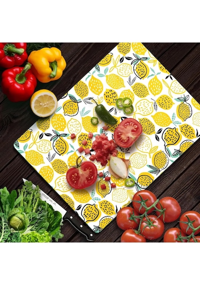 Tr Cam Kesme Tahtası Ve Sunumluk Limon Desenli 30x40 Cm Diğer