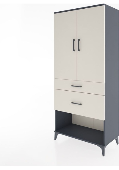 Hyperion Dolap Tek Raflı 2 Çekmeceli Tek Askılı 88x44x195 Ant... Antrasit