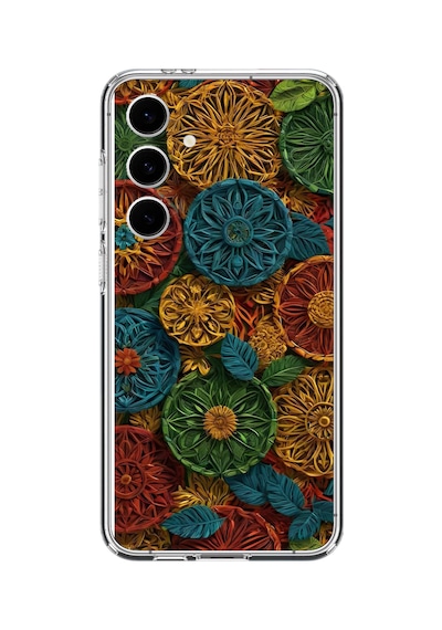 Samsung Galaxy S24 Fe Uyumlu Hasır Örgü Çiçekler Baskılı Silikon Kılıf Renkli