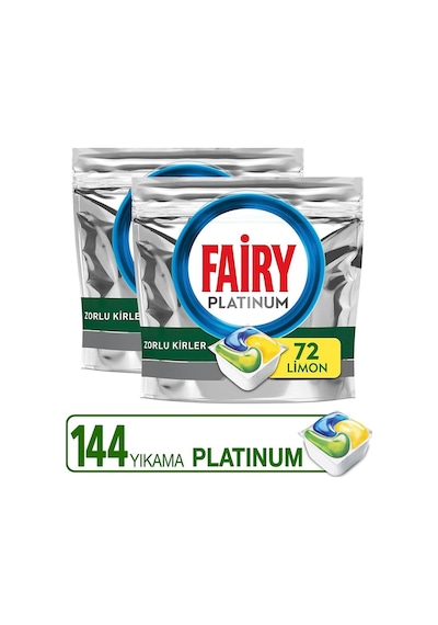 Fairy Platinum 72 x 2 Tablet Limon Kokulu Bulaşık Makinesi Deterjanı Kapsülü 72 Paket 2'li
