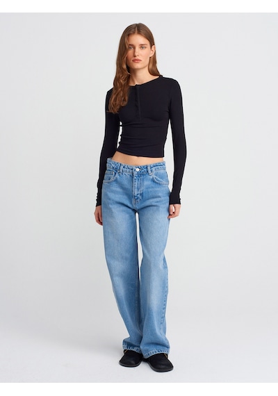 Dilvin 71785 Kalın Kumaş Boru Paça Denim Pantolon-mavi Mavi