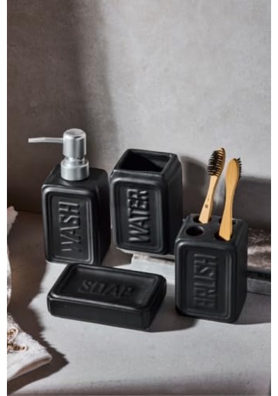 Perotti 13891-1 Well Stoneware 4 Parça Banyo Seti Siyah Çok Renkli