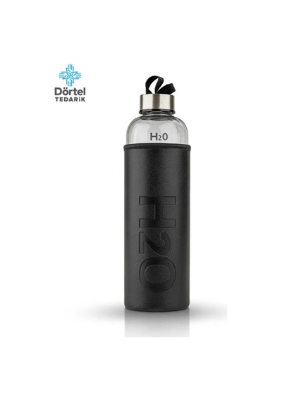 H2o Deri Kılıflı Cam Matara 1000 Ml Siyah