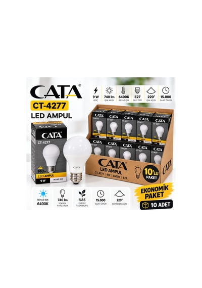 Ct-4277 9w E27 Led Ampul 6400k Beyaz Işık 740 Lümen 10 Lu Ekonomik Paket
