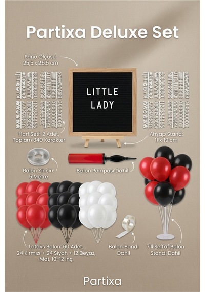 Uğur Böceği Temalı Doğum Günü Süsleme Deluxe Set Siyah Keçe Yazı Panosu Standlı Balon Zincirli 7li Şeffaf Balon Standlı Set Çocuk