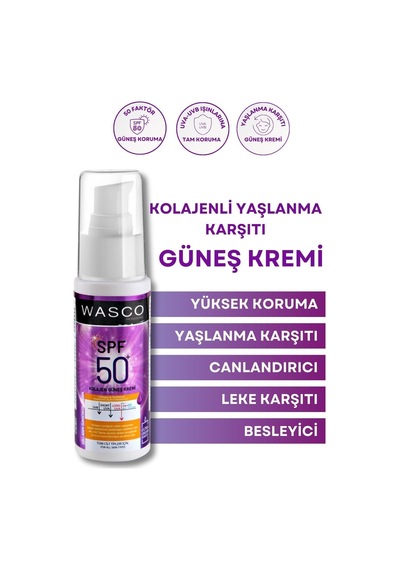 Yaşlanma Karşıtı Spf50+ Kolajenli Güneş Kremi Collagen-panthenol-hyaluronic Acid 50ml