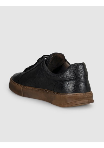 Cabani Hakiki Deri Kahverengi Bağcıklı Erkek Sneaker Ayakkabı Siyah