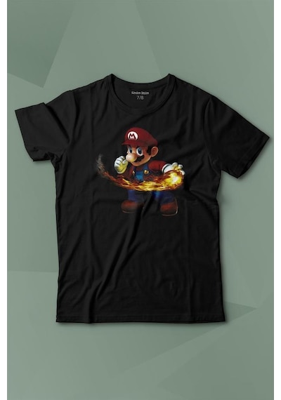 Kendim Seçtim Ateş Çıkaran Super Mario Smash Bros Oyun Baskılı Tişört Çocuk T-shirt 001