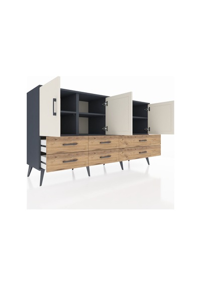 Hyperion Konsol 6 Raflı 6 Çekmeceli 4 Kapaklı 176x44x99 Antrasit- Antrasit-aytaşı/çam Hyperion Konsol 6 Raflı 6 Çekmeceli 4 Kapaklı 176x44x99 Antrasit- Antrasit-aytaşı/çam