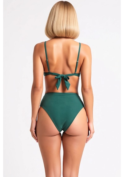 Benerly Kadın Bikini Takımı Üçgen Kaplı Yüksek Bel Slip Alt Aksesuarlı Ko Zümrüt Yeşili