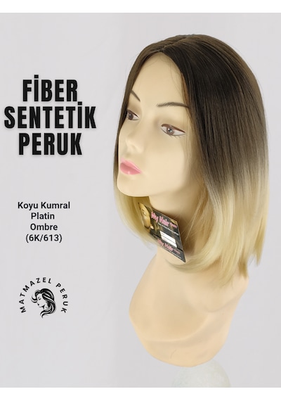 Koyu Kumral Platin Ombre Kısa Fiber Sentetik Peruk