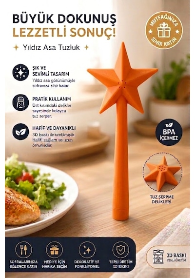 3d Baskı Sihirli Değnek Tuzluk Ve Baharatlık Magic Wand Salt Shaker - Turuncu