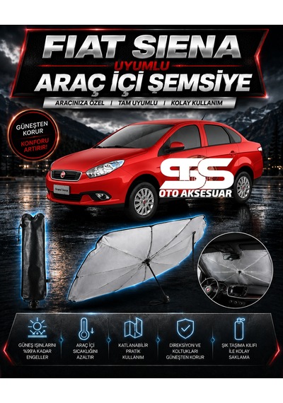 Fiat Siena Araç Ön Cam Güneşliği Katlanabilir Şemsiye Oto Güneşlik Uv Korumalı Gölgelik Araba Oto Şemsiyesi