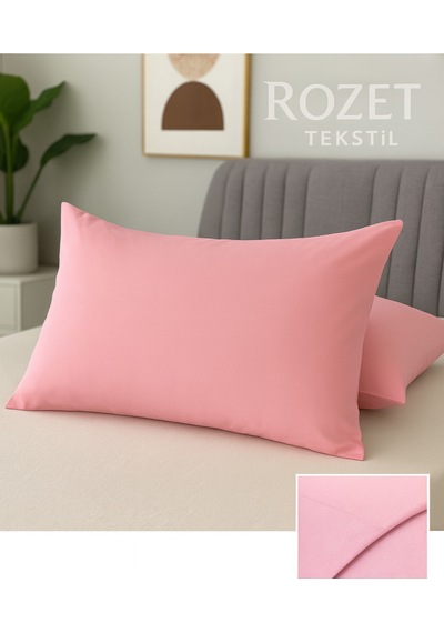 Pembe Pamuk Kumaş Kapaklı Yastık Kılıfı 2 Adet 50 X 70 Cm