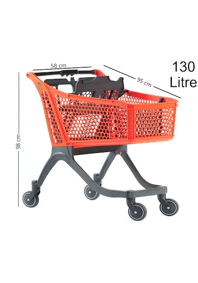 130 Litre Kartal Plastik Market Alışveriş Arabası Turuncu / En:58 Boy:95 Yükseklik:98 Cm