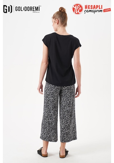 Gd Goldoremi 29128 Premium Kadın Desenli Rahat Kesim Bol Paça Kısa Kollu Pijama Takım Siyah Gd Goldoremi 29128 Premium Kadın Desenli Rahat Kesim Bol Paça Kısa Kollu Pijama Takım Siyah