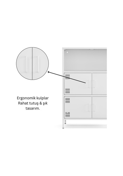 Pera Metal Çok Gözlü Dolap, 4 Kapaklı, Açık Raflı 80,50 X 40 X 109,50 Cm Ral 9016 Beyaz
