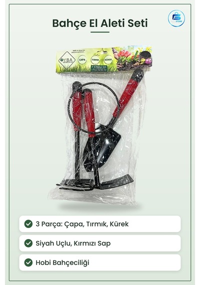 Bahçe El Aleti Seti 3 Parça Çapa Tırmık Kürek Kırmızı Saplı Hobi