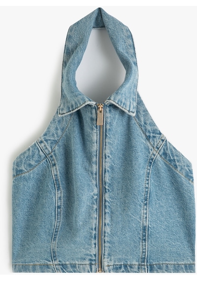 Koton Halter Yaka Denim Crop Top Fermuarlı Sırt Dekolteli Slim Fit Açık İndigo 4sal30034md Koton Halter Yaka Denim Crop Top Fermuarlı Sırt Dekolteli Slim Fit Açık İndigo 4sal30034md