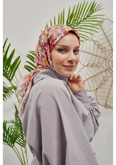 Afvente Çiçek Desen Pembe Soft Pamuk Eşarp