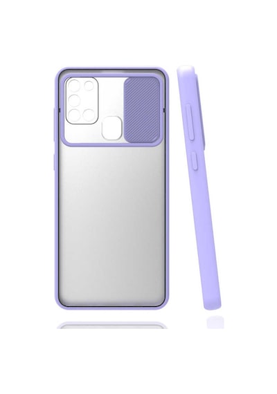 Kilifone - Samsung Uyumlu Galaxy A21s - Kılıf Slayt Sürgülü Arkası Buzlu Lensi Kapak - Lila